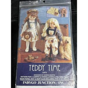 Vintage 17-19” doll clothing pattern jumper overalls purse teddy Bear vest